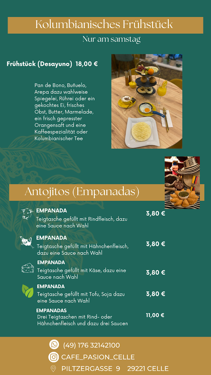 Speisekarte, Café Pasión