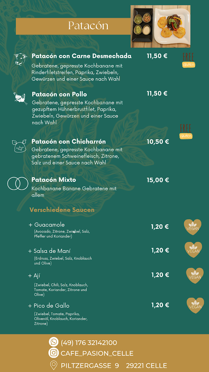 Speisekarte, Café Pasión
