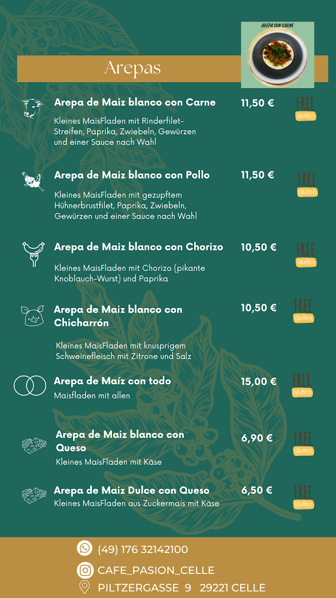Speisekarte, Café Pasión