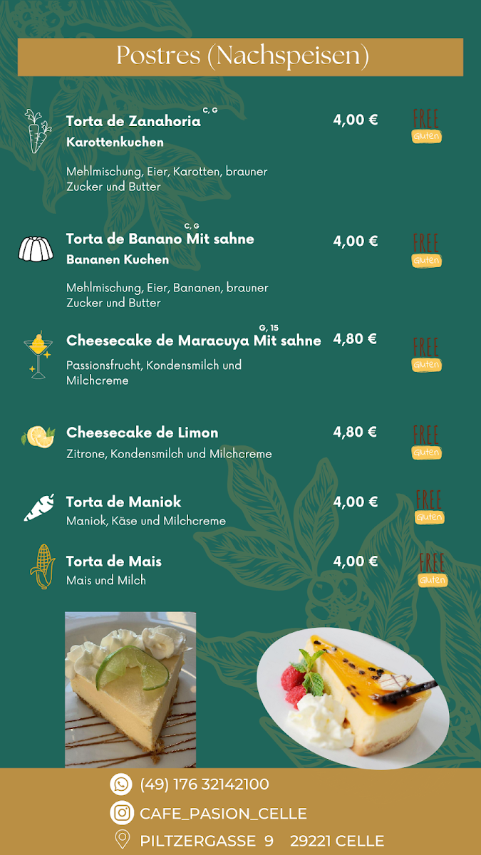 Speisekarte, Café Pasión