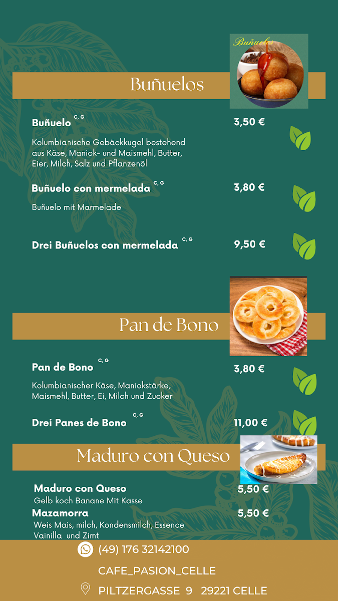 Speisekarte, Café Pasión