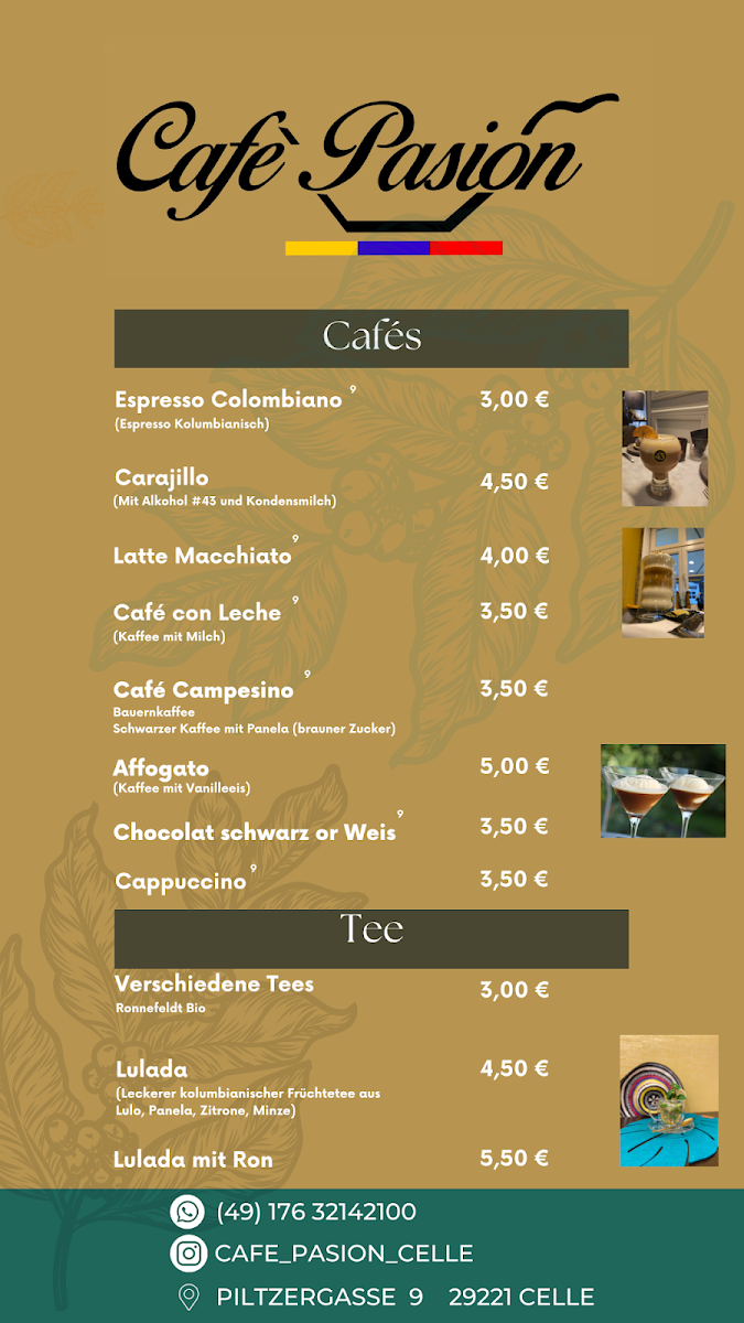 Speisekarte, Café Pasión