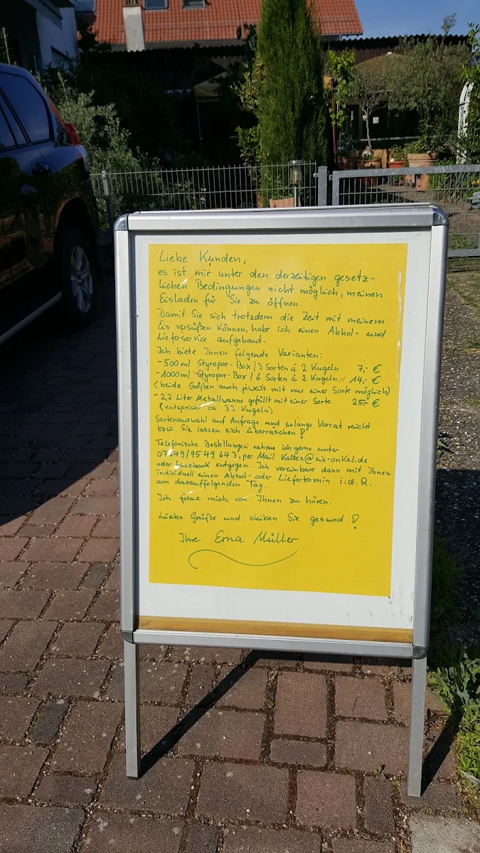 Speisekarte, Eismanufaktur Eis-Onkel (nur Abholung - auf Vorbestellung)