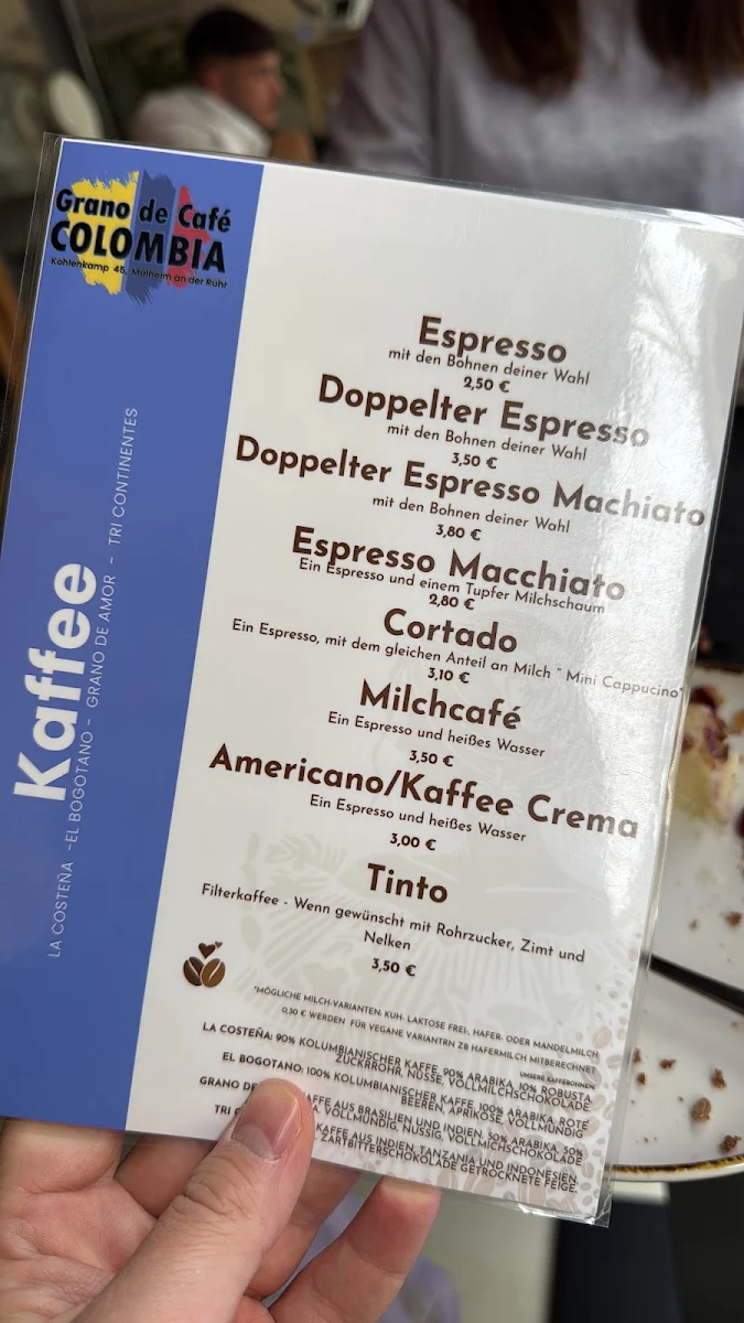 Speisekarte, Grano de Café Colombia