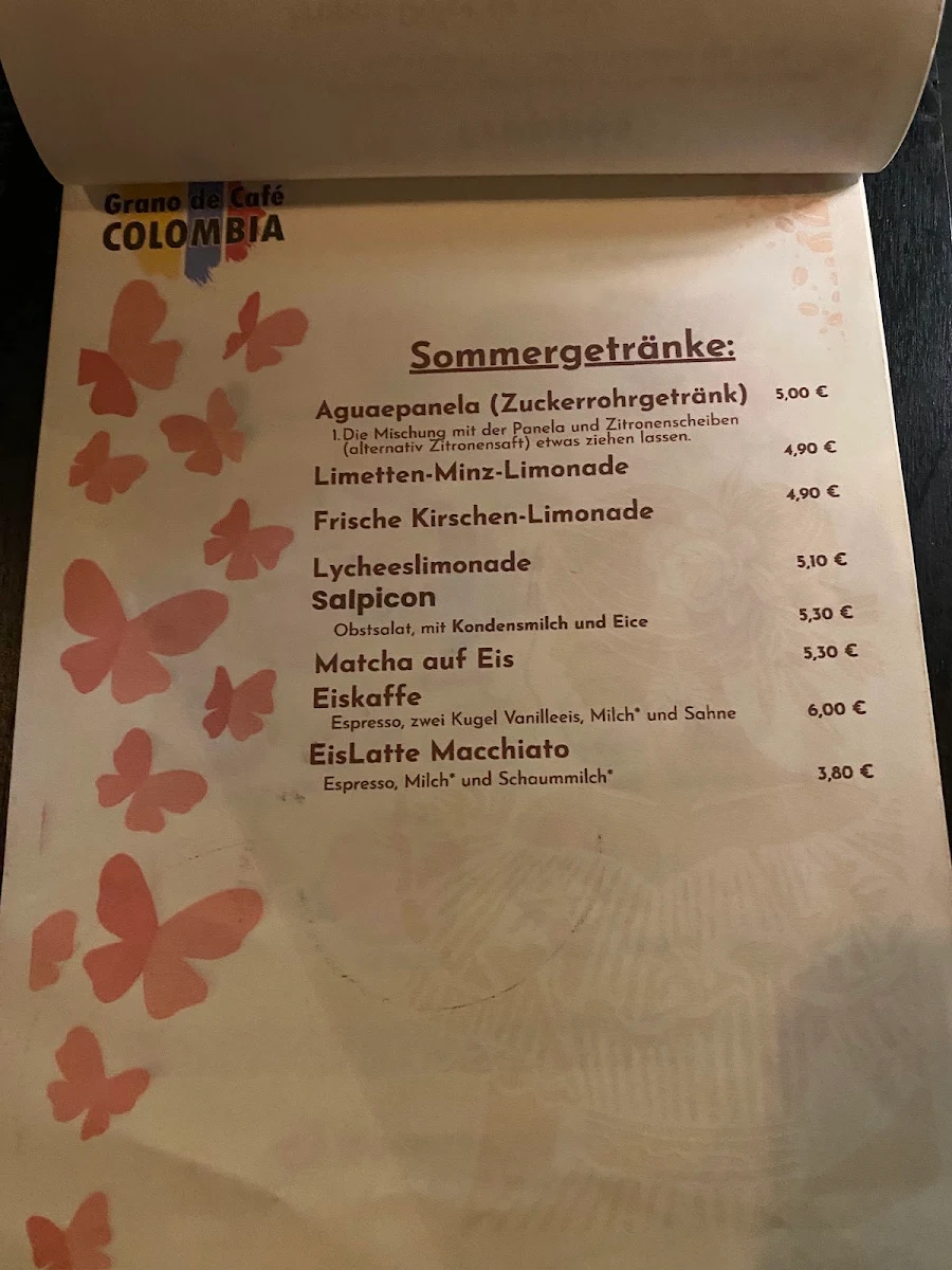Speisekarte, Grano de Café Colombia
