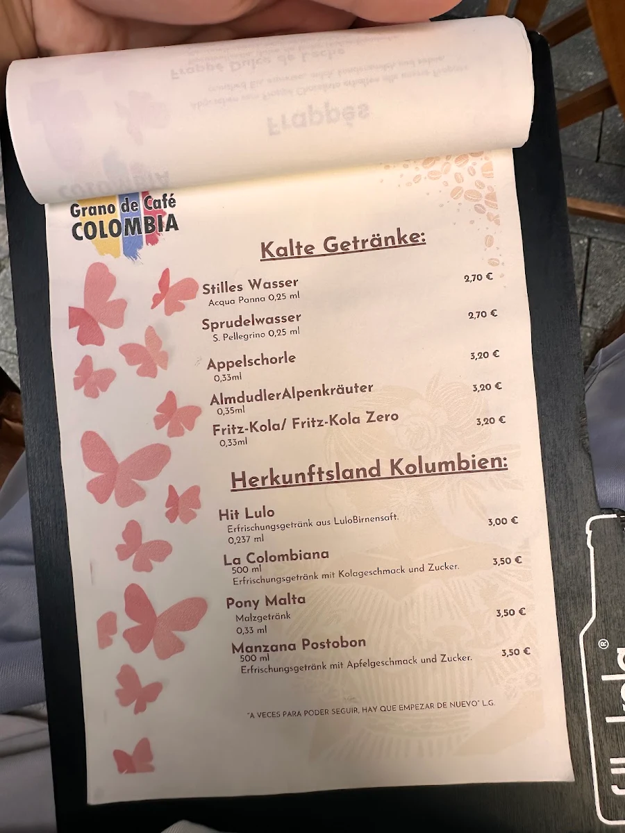 Speisekarte, Grano de Café Colombia