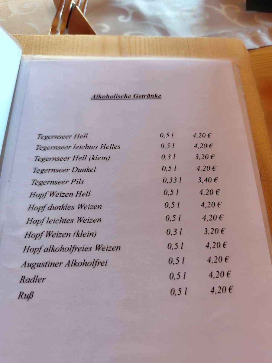 Speisekarte, Olli's Schnaidbergstuben