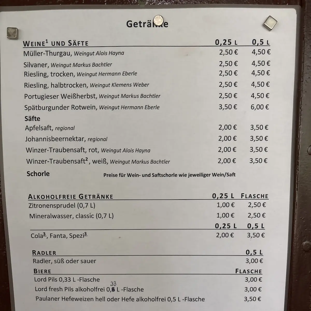 Speisekarte, St.-Anna-Hütte