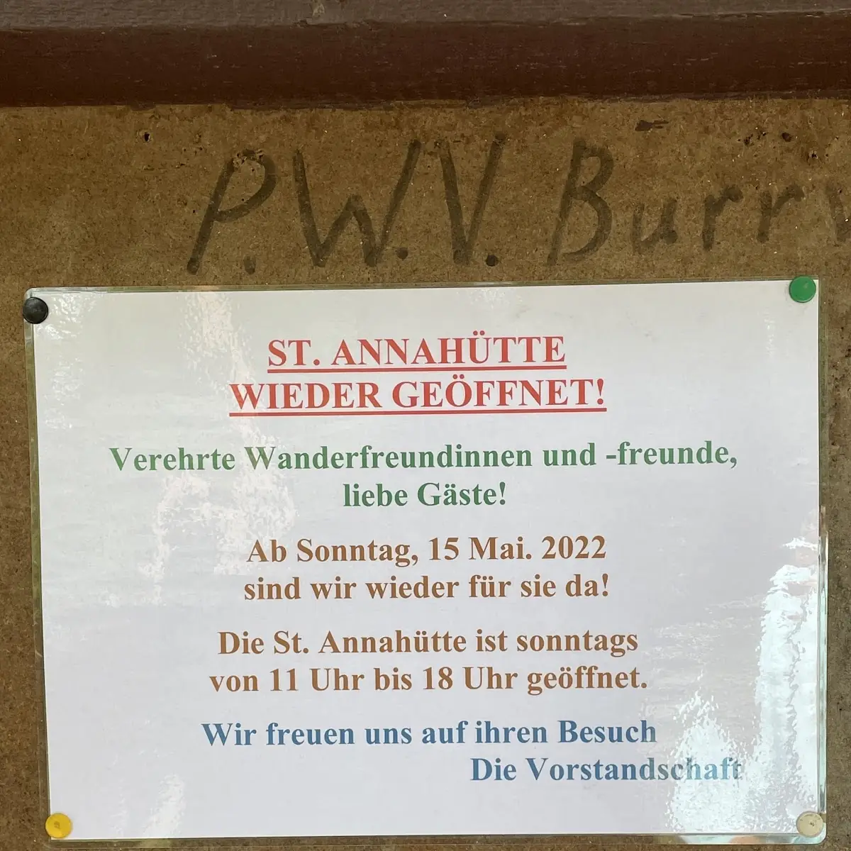 Speisekarte, St.-Anna-Hütte