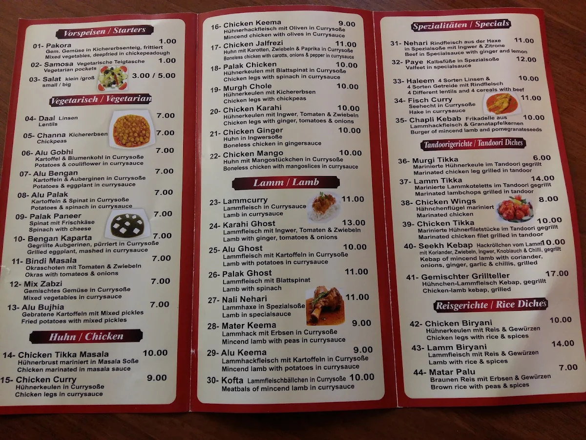 Speisekarte, Restaurant Lahore Kebab Haus