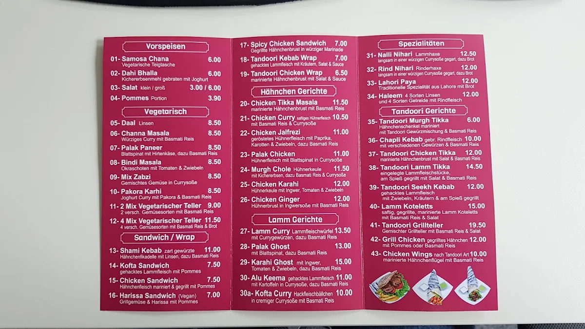 Speisekarte, Restaurant Lahore Kebab Haus