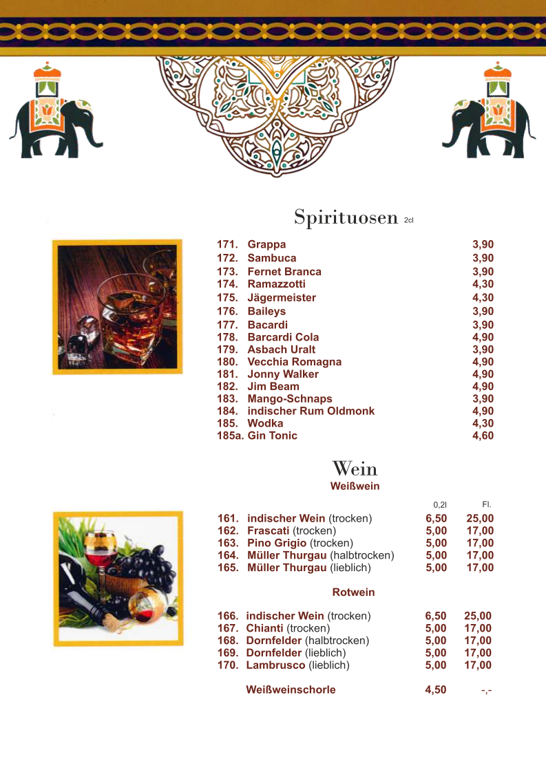 Speisekarte, Maharaja Palace Grimma