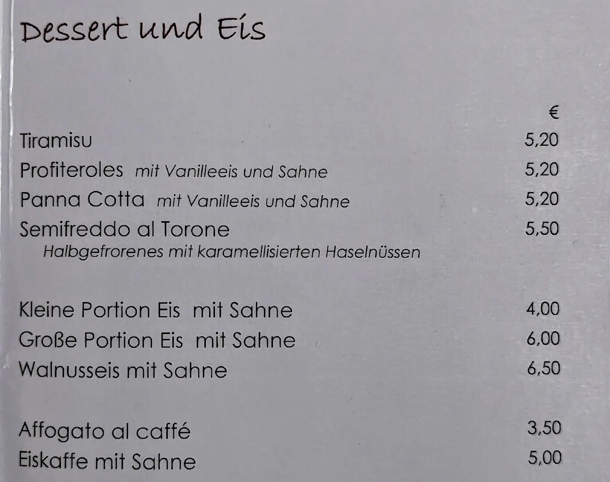 Speisekarte, Tore Ristorante Pizzeria