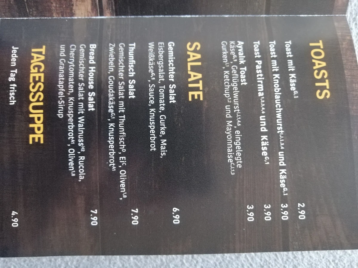 Speisekarte, Bread House Bremen