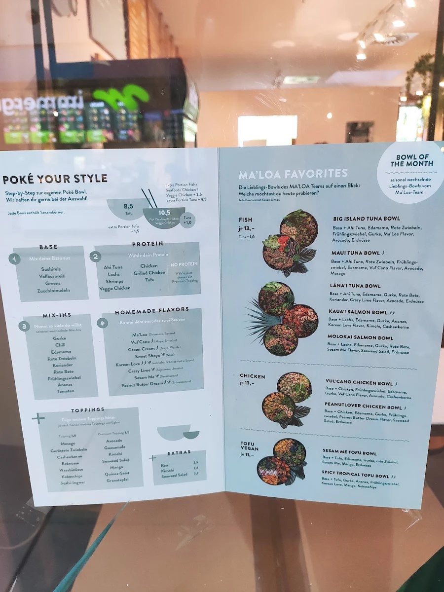 Speisekarte, MA'LOA Poké Bowl