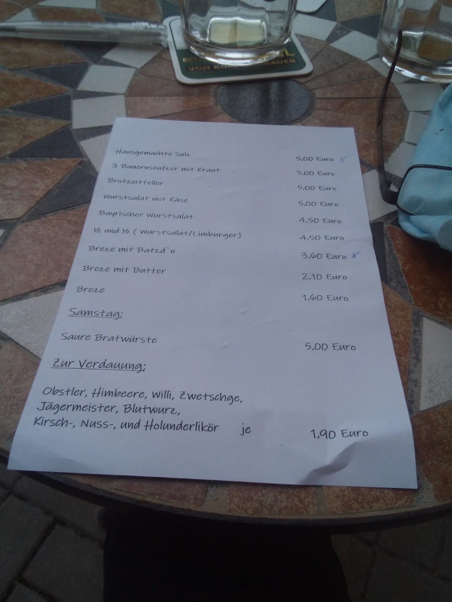 Speisekarte, Zoigl zum Fiedlschneider