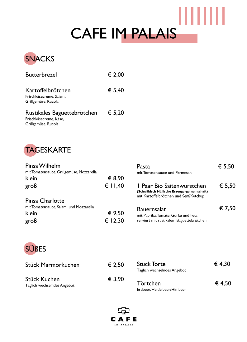 Speisekarte, Cafe im Palais