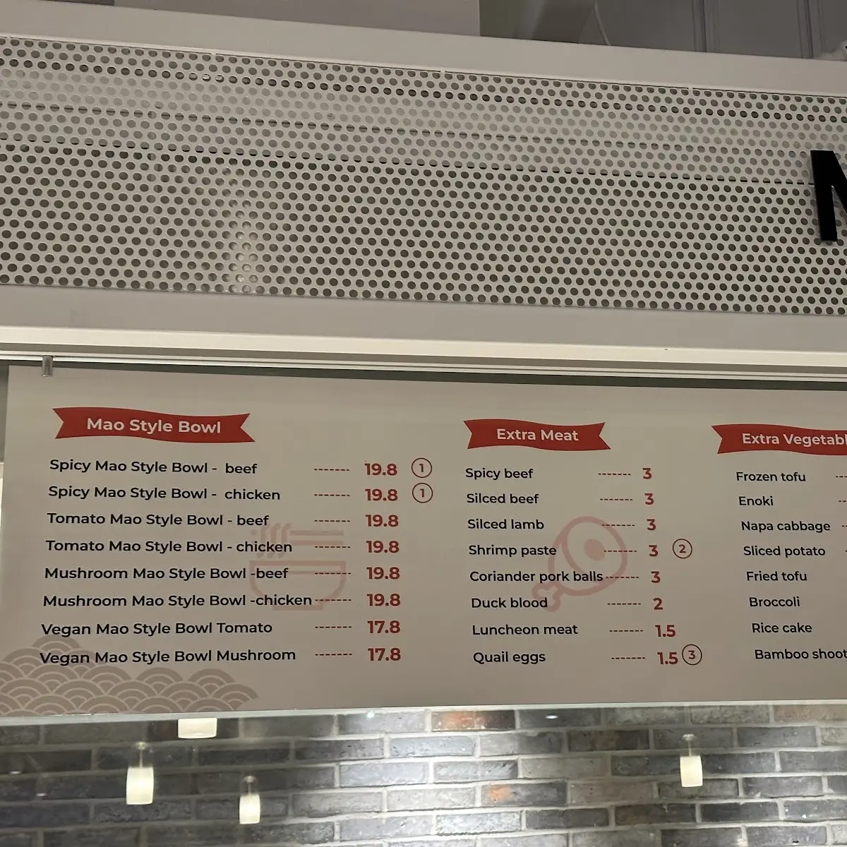 Speisekarte, Mao Style Hotpot