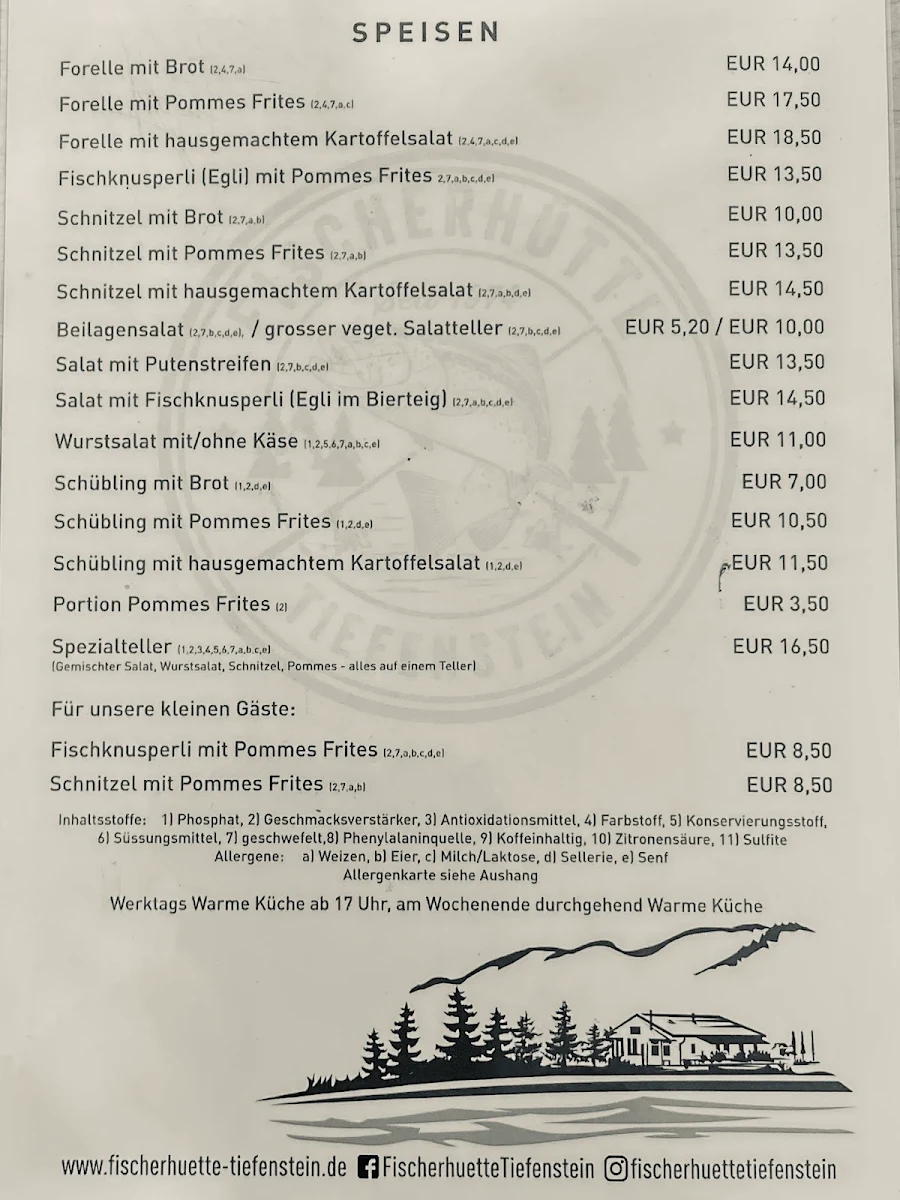 Speisekarte, Fischerhütte Tiefenstein