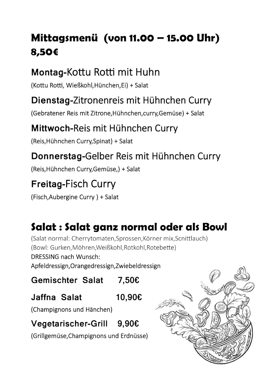 Speisekarte, Sri Lanka Wok