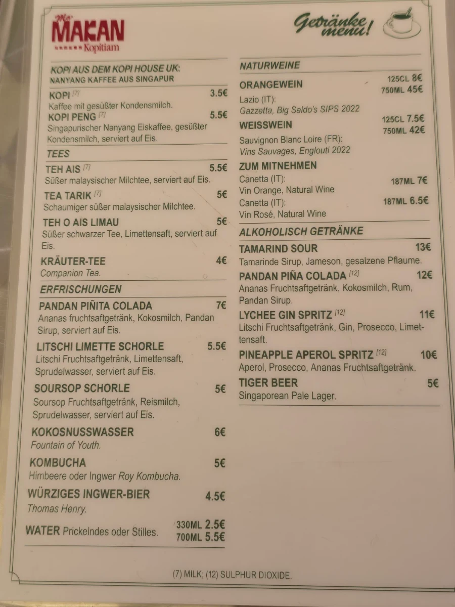 Speisekarte, Ma-Makan
