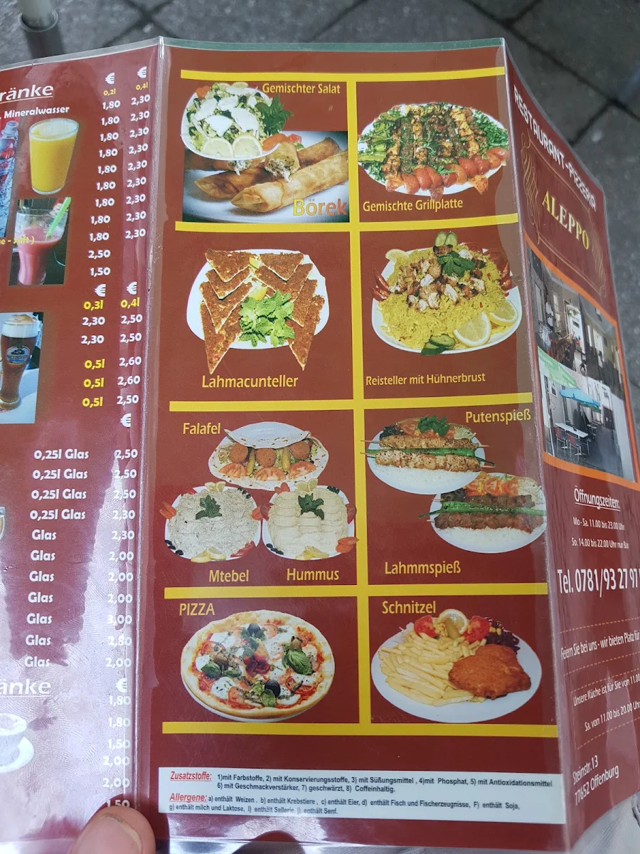 Speisekarte, Restaurant Aleppo