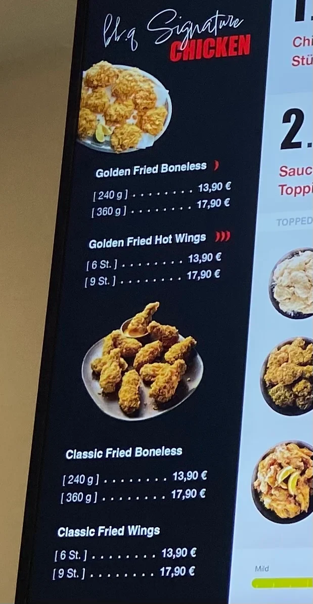 Speisekarte, bb.q Chicken Hannover