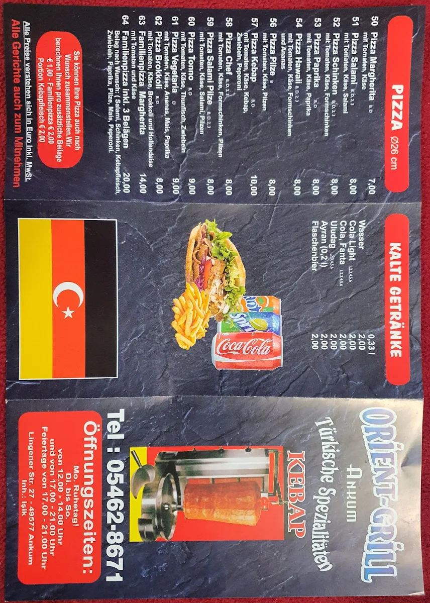 Speisekarte, Orient Grill