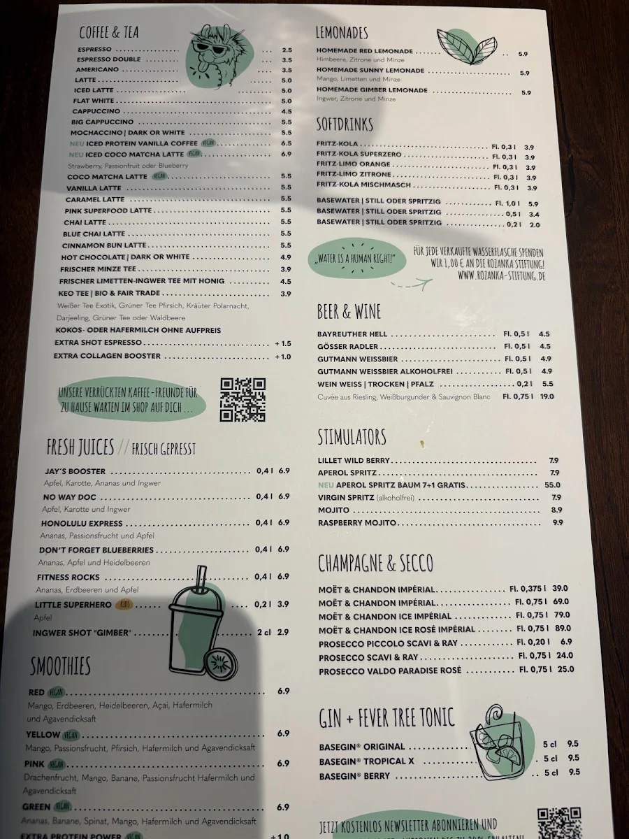 Speisekarte, BASECOFFEE Aachen GmbH