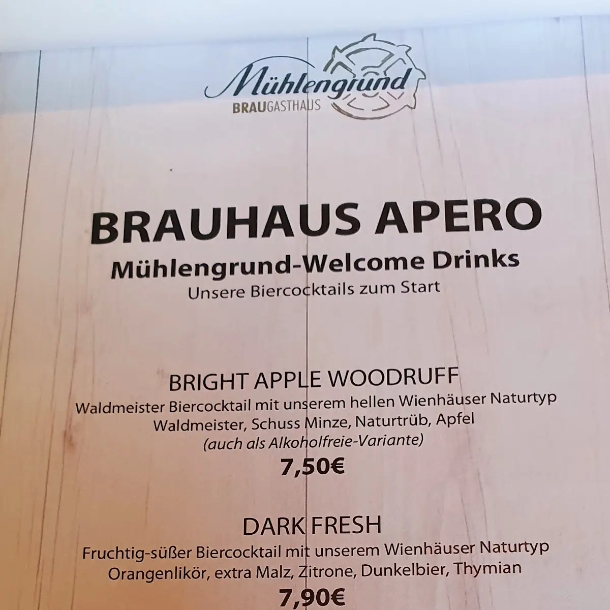 Speisekarte, Mühlengrund Wienhausen