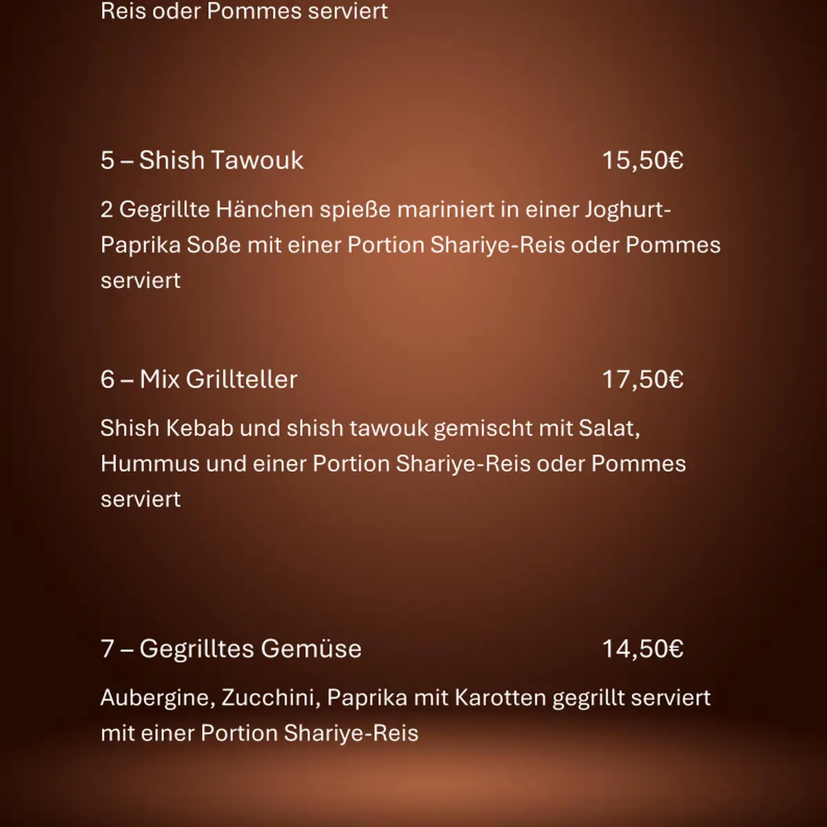 Speisekarte, Fattush - Syrisches Restaurant Schwabach