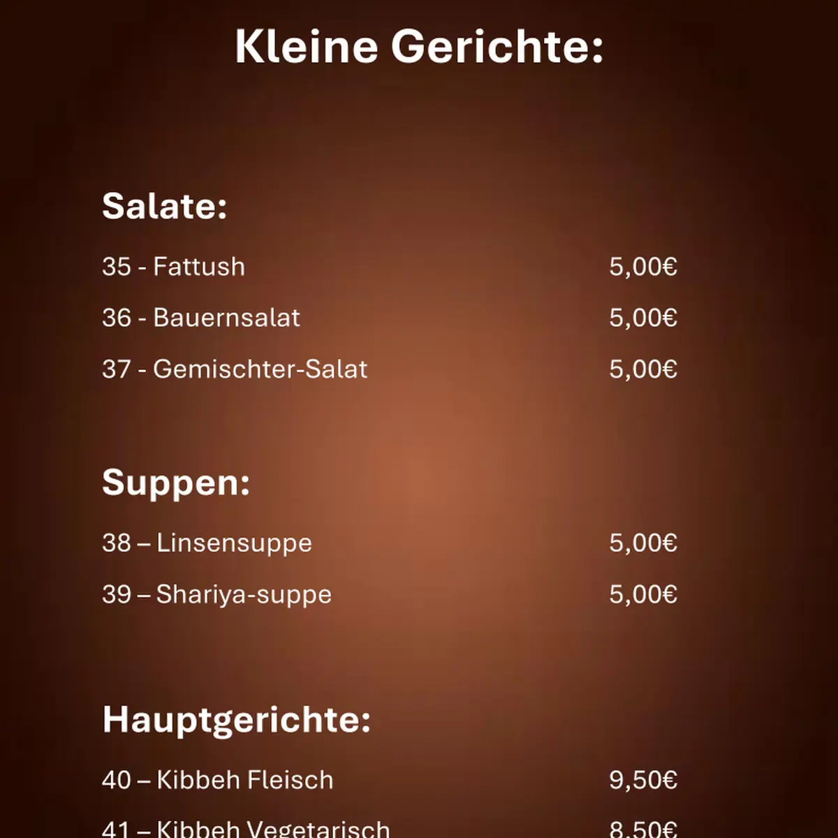 Speisekarte, Fattush - Syrisches Restaurant Schwabach