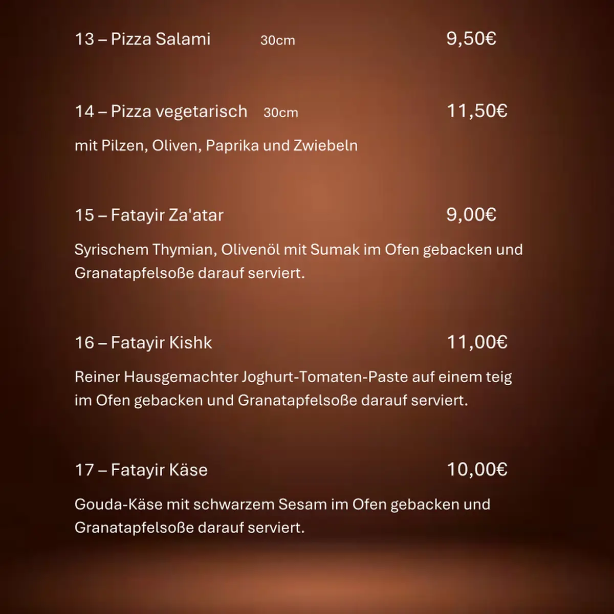 Speisekarte, Fattush - Syrisches Restaurant Schwabach