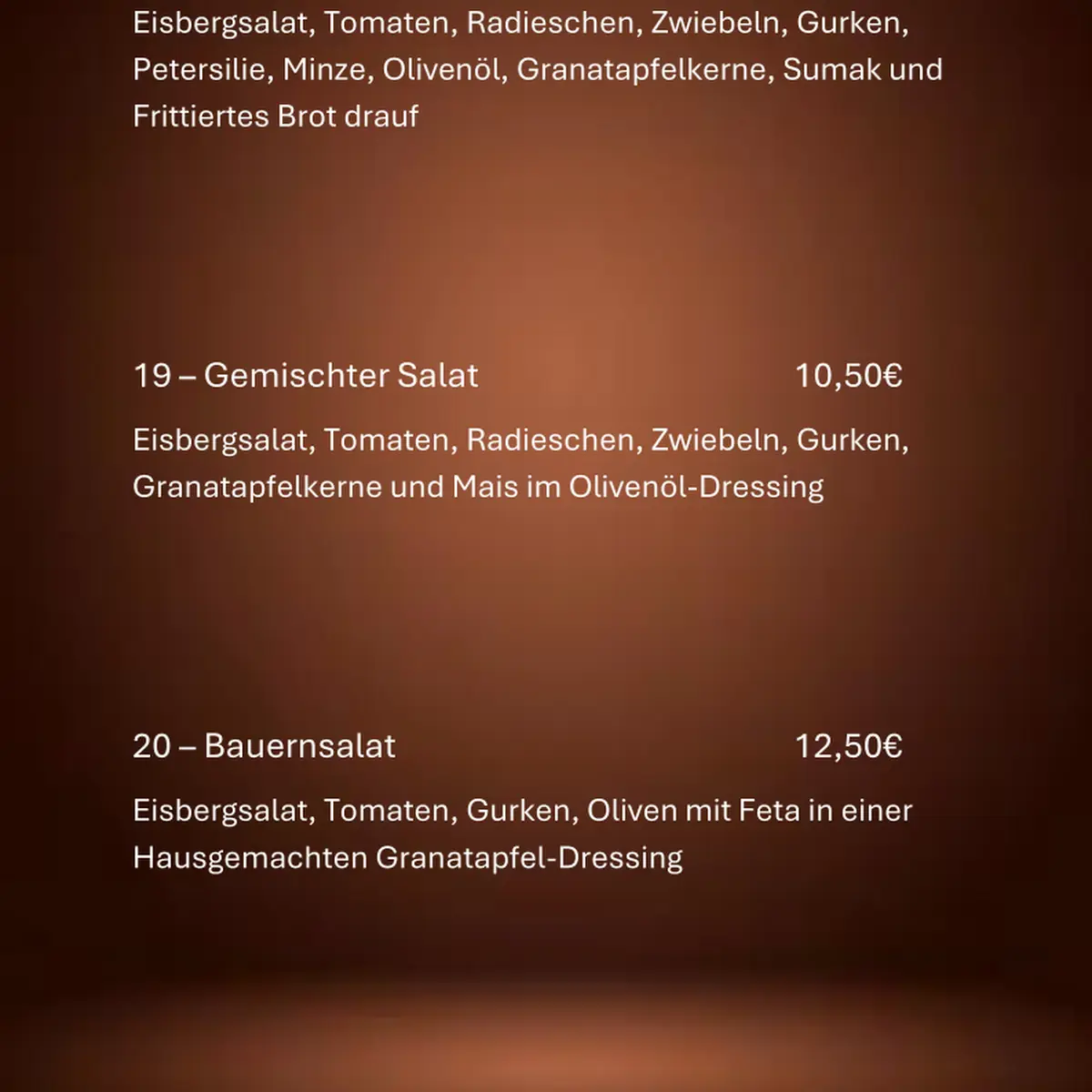Speisekarte, Fattush - Syrisches Restaurant Schwabach