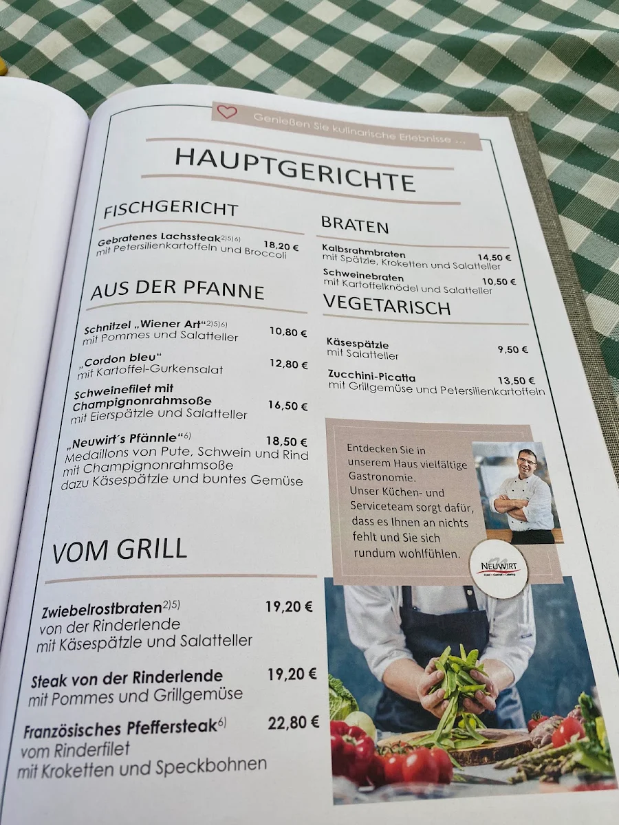 Speisekarte, Neuwirt Hotel-Gasthof-Catering