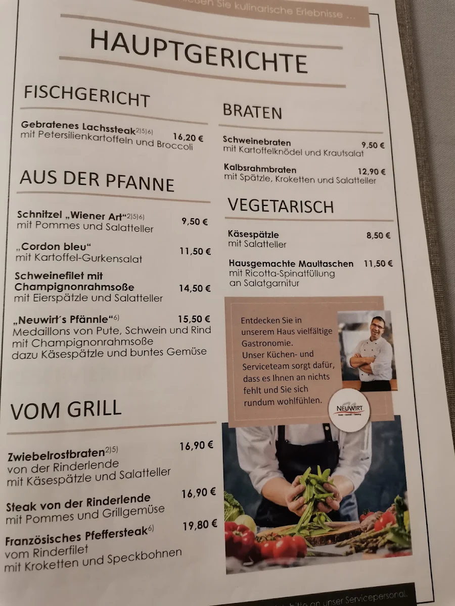 Speisekarte, Neuwirt Hotel-Gasthof-Catering