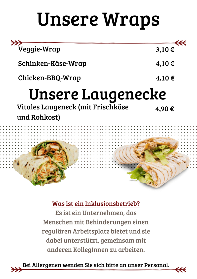 Speisekarte, Café KOMMpakt