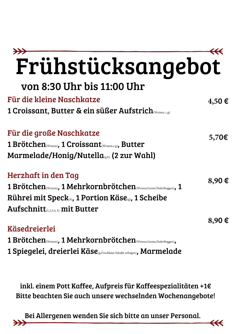 Speisekarte, Café KOMMpakt