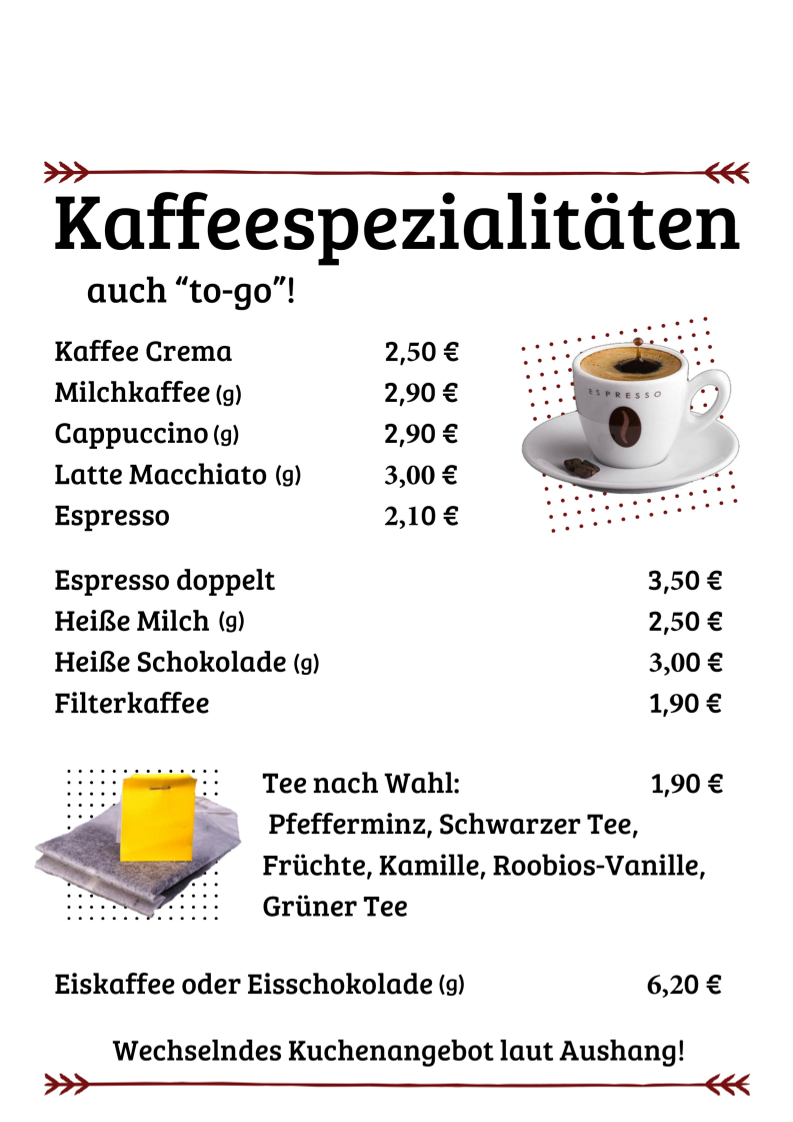 Speisekarte, Café KOMMpakt