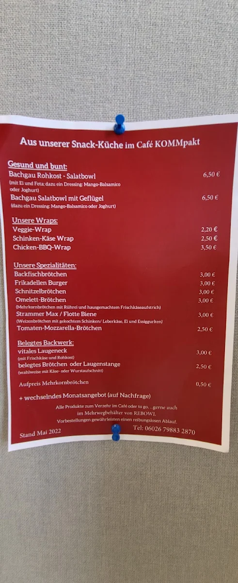 Speisekarte, Café KOMMpakt