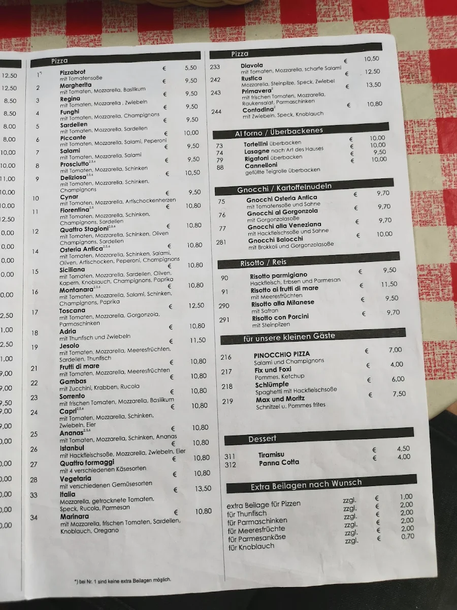 Speisekarte, Pizzeria Ristorante da Salvatore