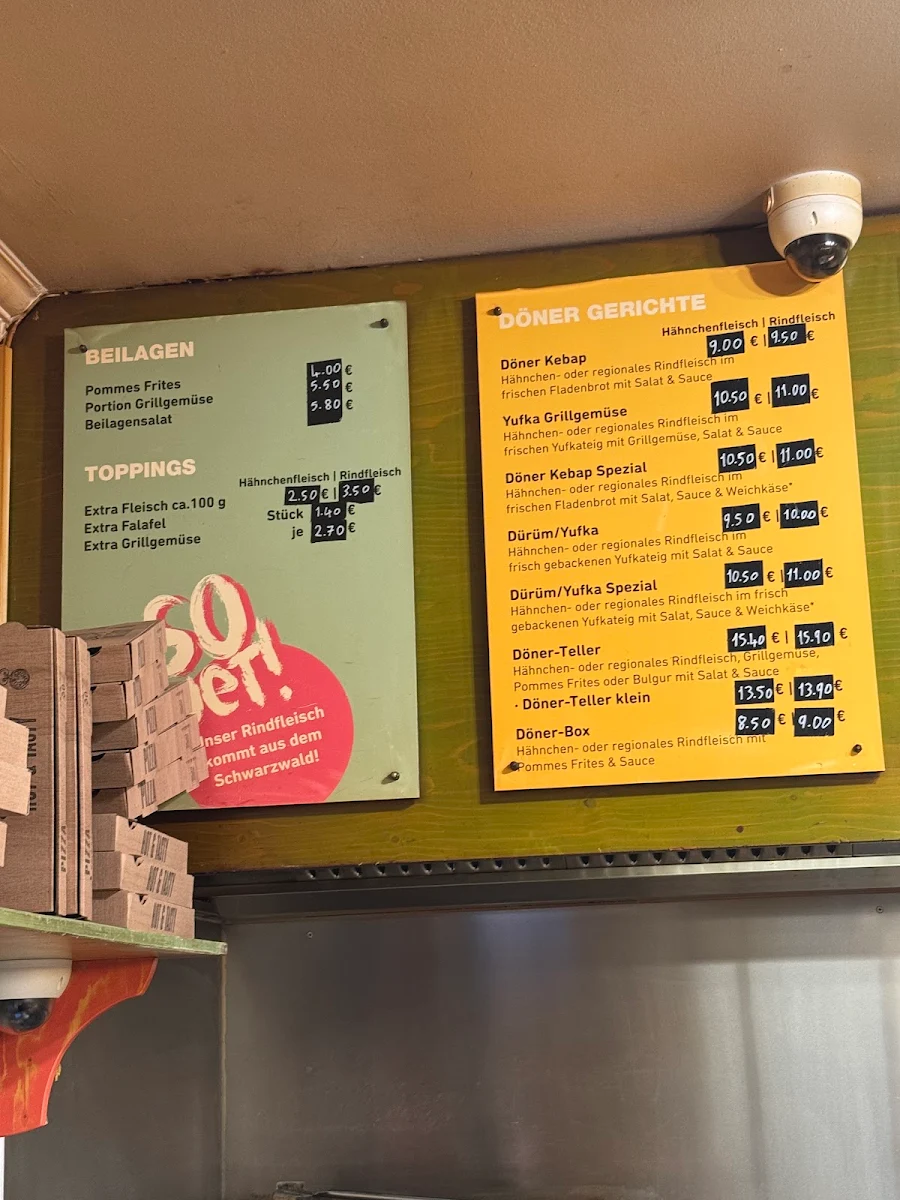 Speisekarte, Amara Stühlinger Döner Kebab