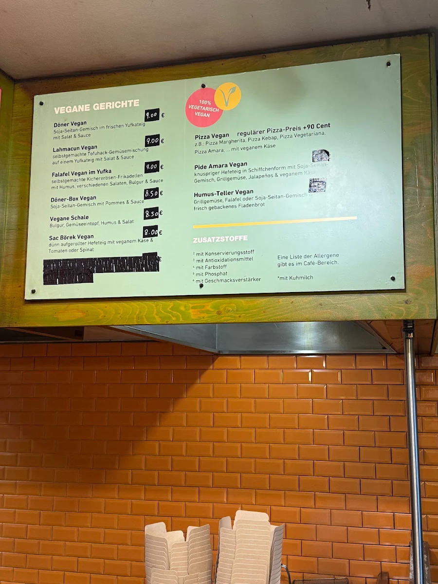 Speisekarte, Amara Stühlinger Döner Kebab