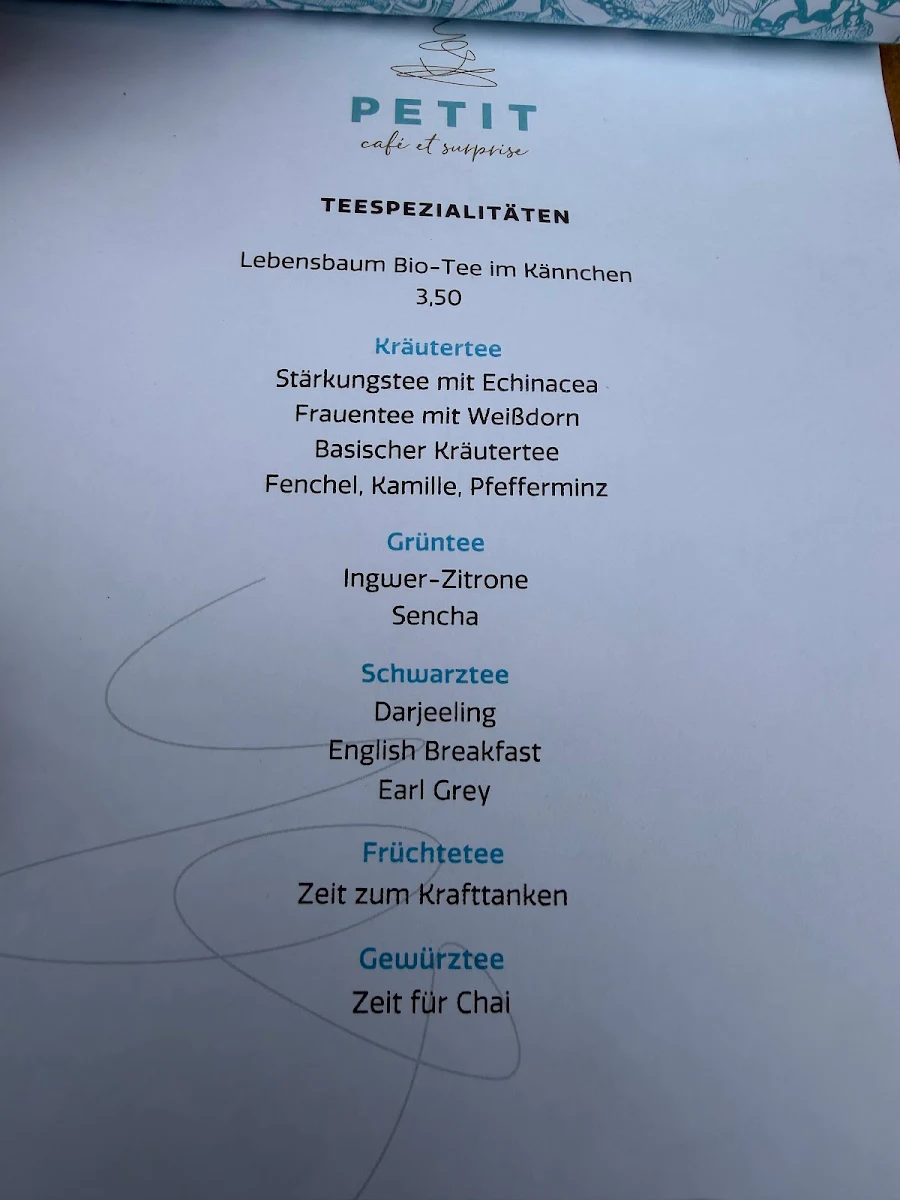 Speisekarte, Petit Café et Surprise