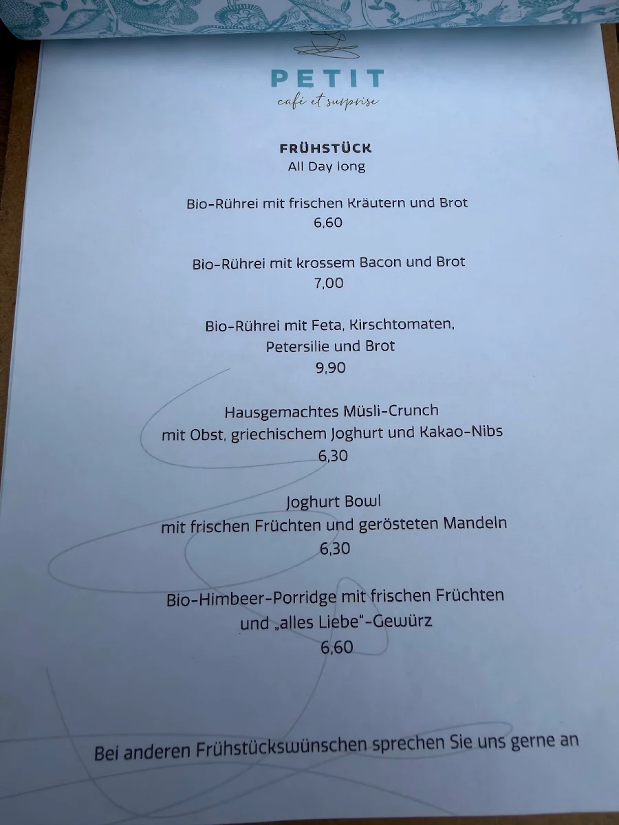Speisekarte, Petit Café et Surprise