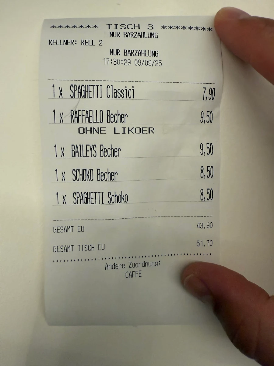 Speisekarte, Eiscafé Stresa