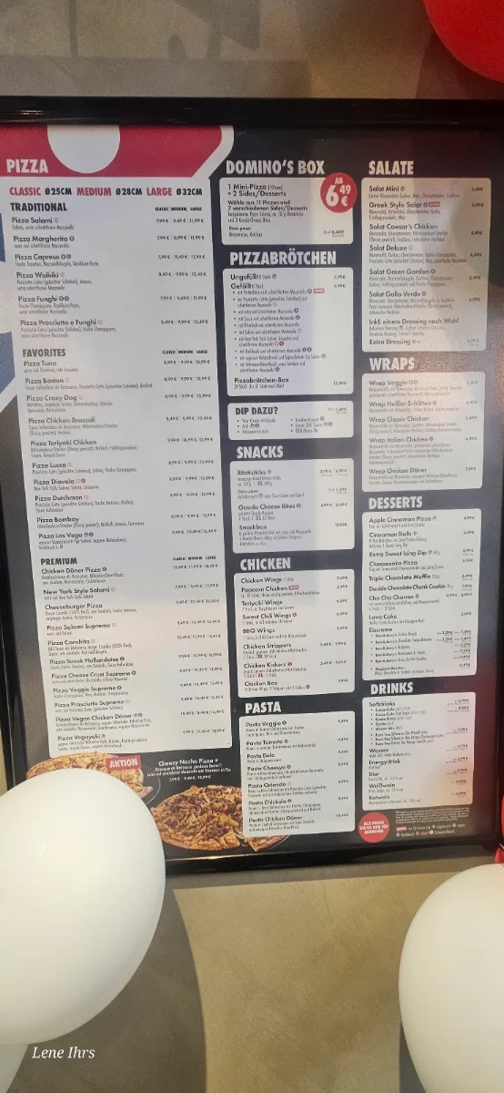 Speisekarte, Domino's Pizza Zwickau Innenstadt