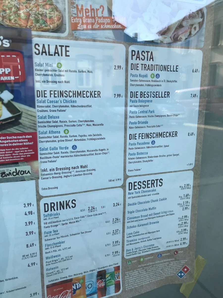 Speisekarte, Domino's Pizza Zwickau Innenstadt