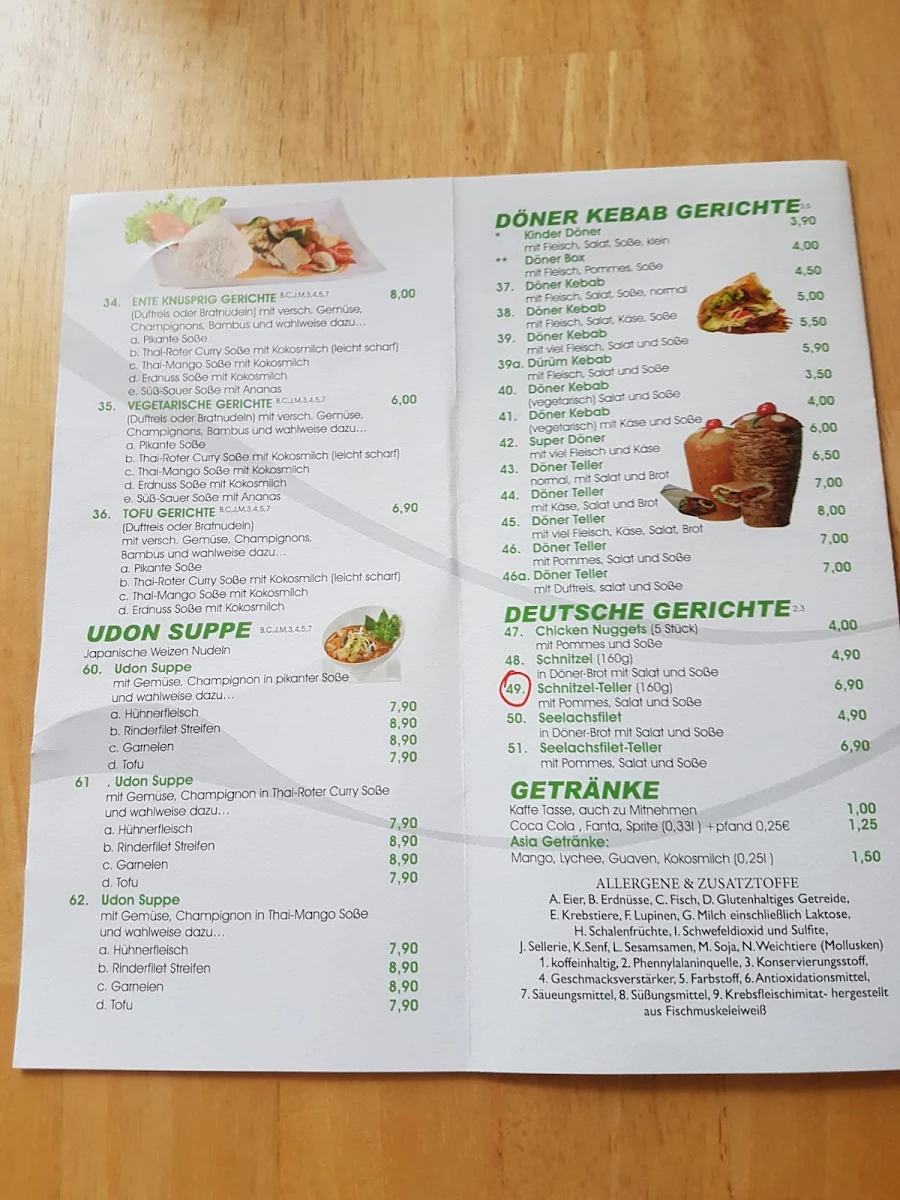 Speisekarte, Asia Imbiss & Döner Kebap