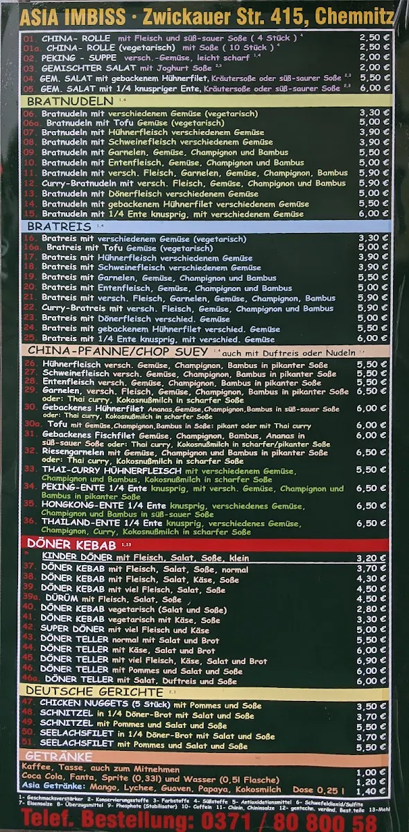 Speisekarte, Asia Imbiss & Döner Kebap